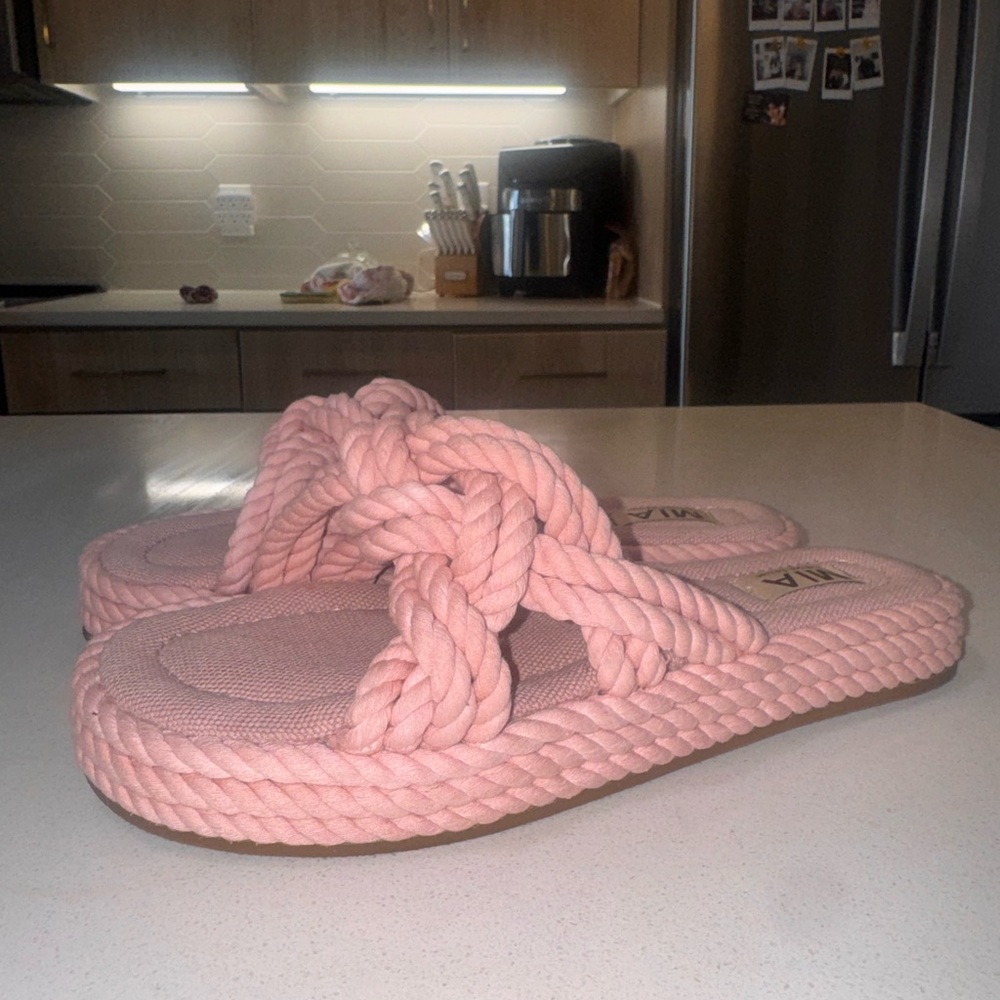 MIA Limited Edition Blush Rope Slide Sandals